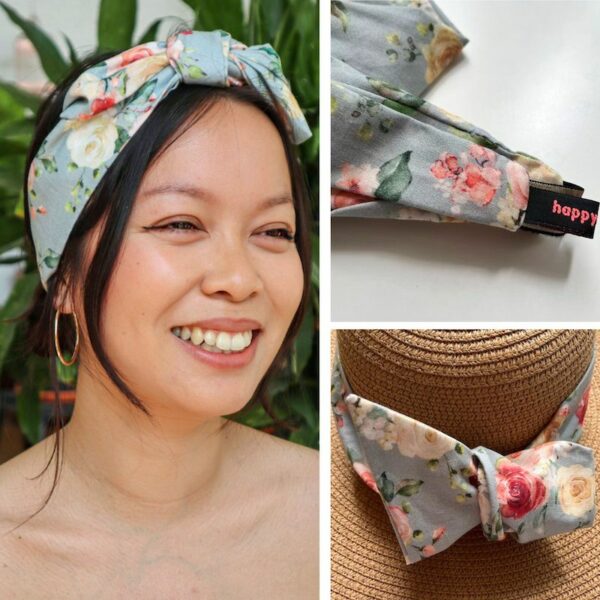 bandeau happyfanny élastique fleurs roses pastel idées coiffure cheveux longs et fins