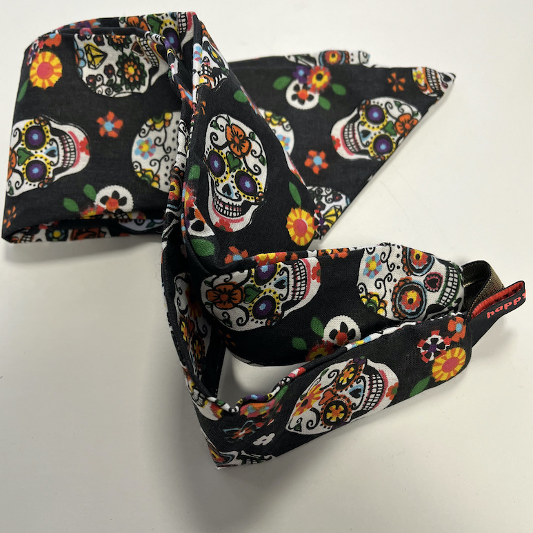 bandeau pour cheveux tête de mort multicolores sur fond noir